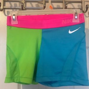 Nike compression green and blue workout shorts